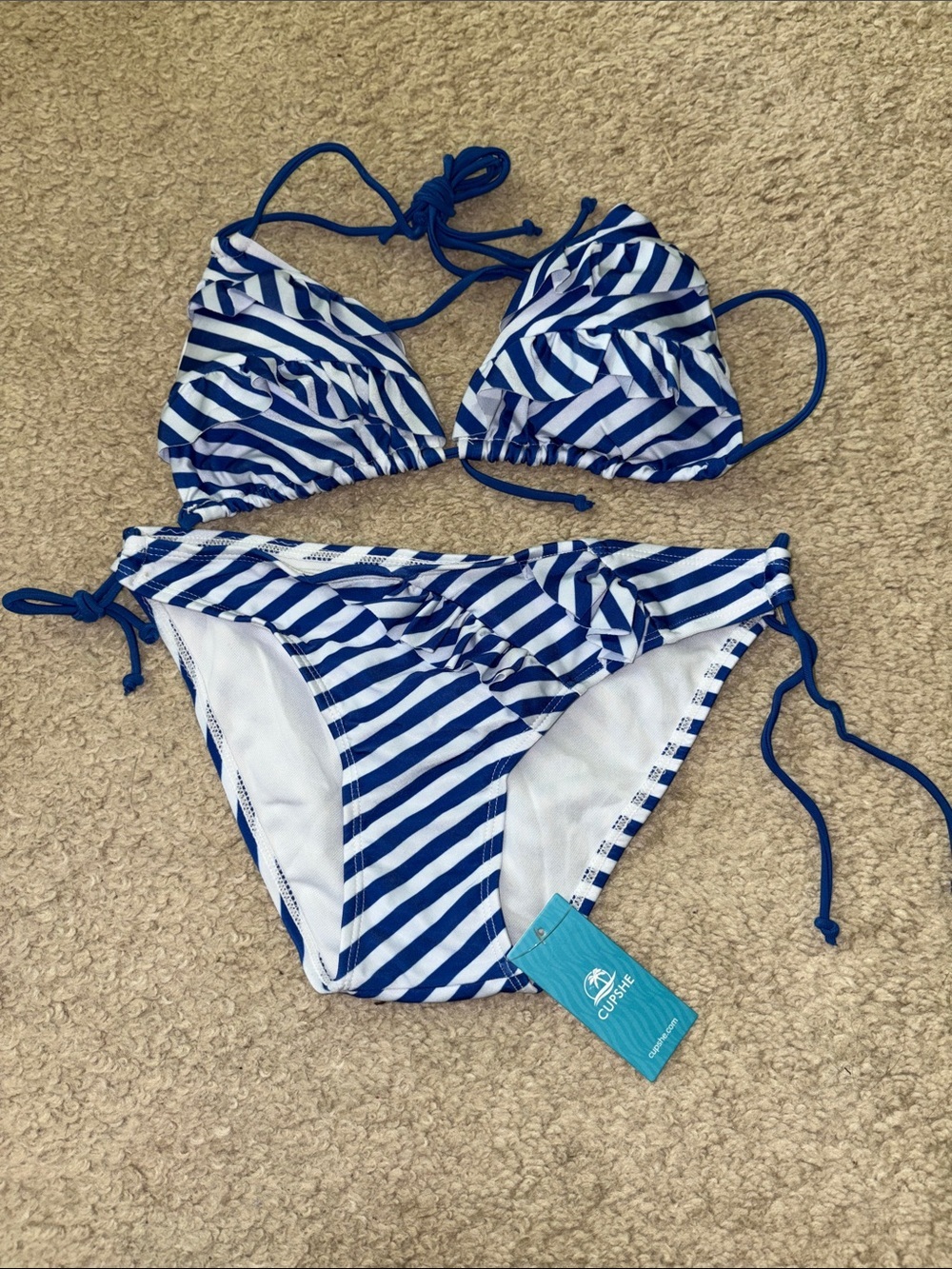 Cupshe Blue & White Striped Tie Bikini